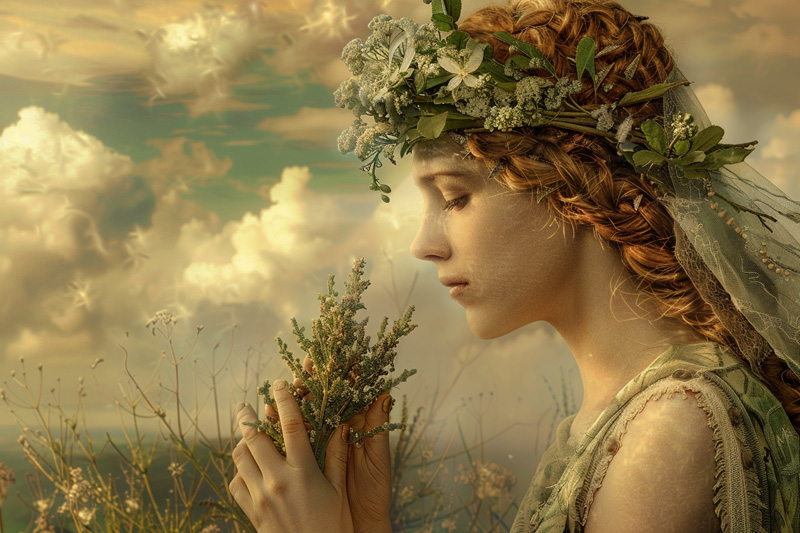 digital art of Aphrodite, Greek goddess of beauty and myrtle