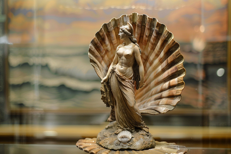 digital art of Aphrodite, Greek goddess of beauty in a scallop shell