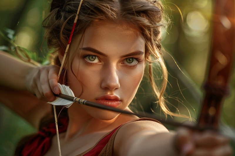 digital art of Artemis, Greek goddess of the Hunt and Moon aiming her bow