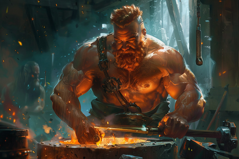 digital art of Hephaestus, Greek god of the forge