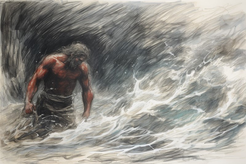 artwork of Odysseus coming to Calypso's island