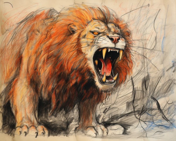 pencil crayon drawing of the Nemean lion