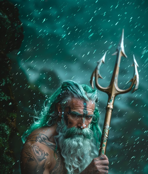 digital photo of Poseidon with his trident