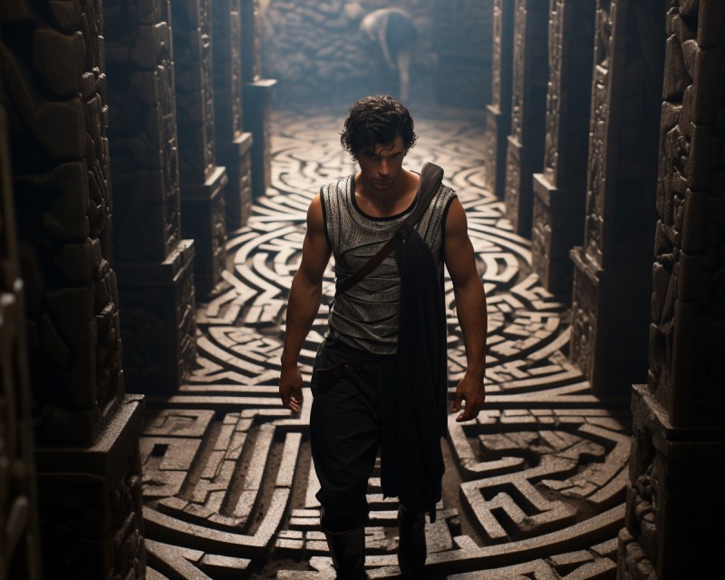 artwork of Theseus in the labyrinth