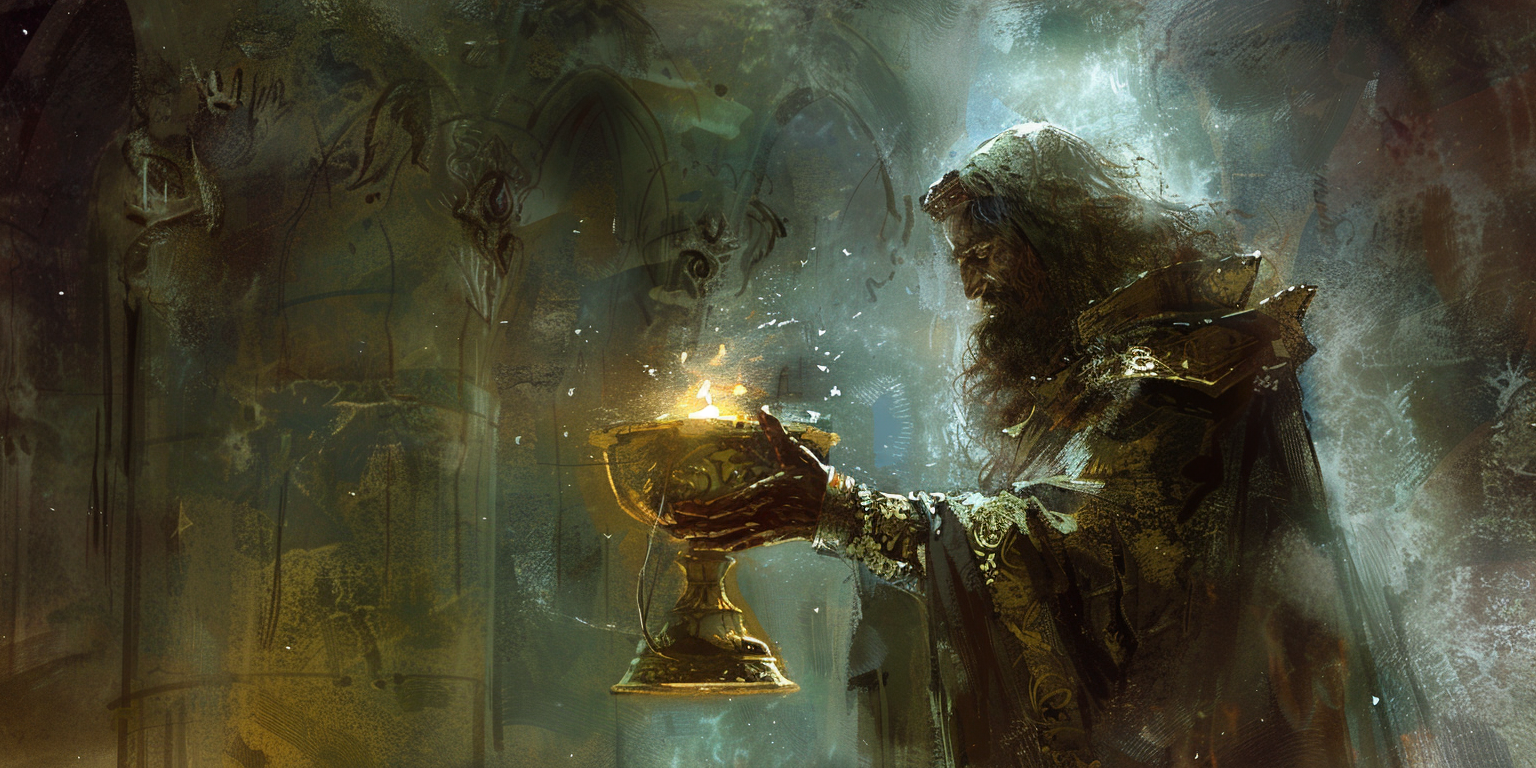 digital art of Peredur finding the holy grail