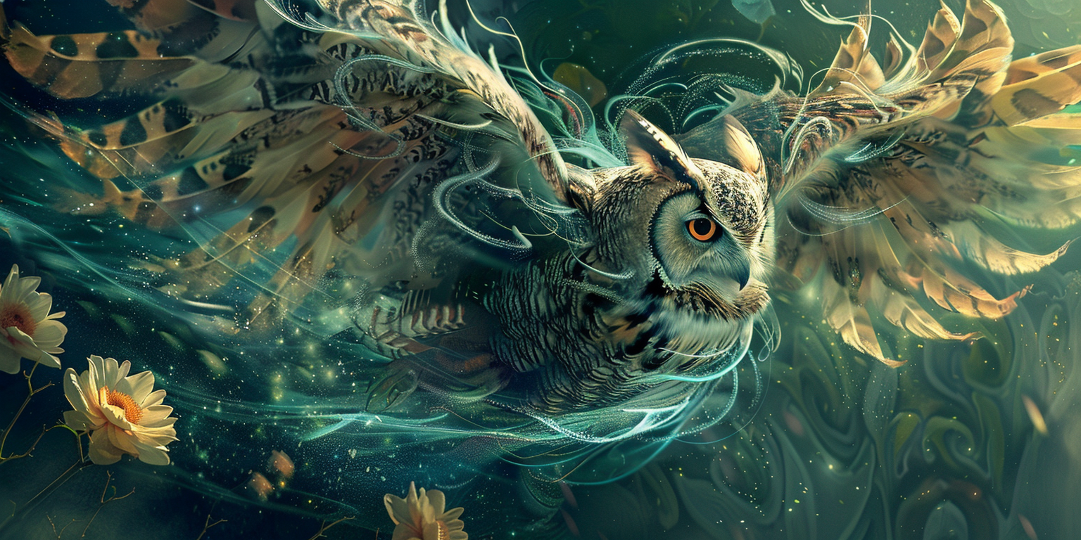 digital art of Blodeuwedd transforming into an owl