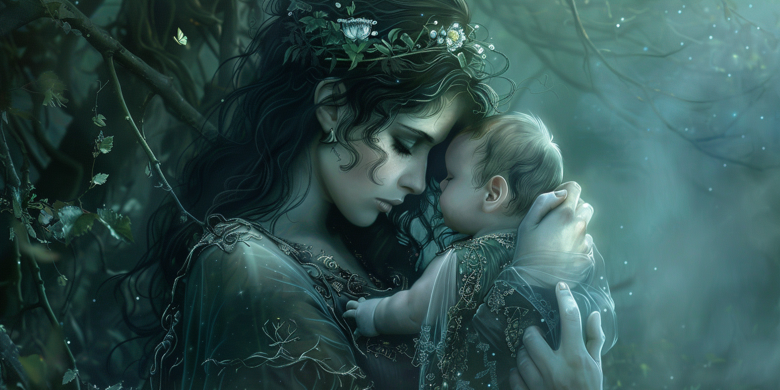 digital art of Rhiannon and a baby
