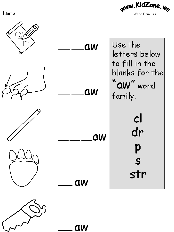 Free printable word family worksheets