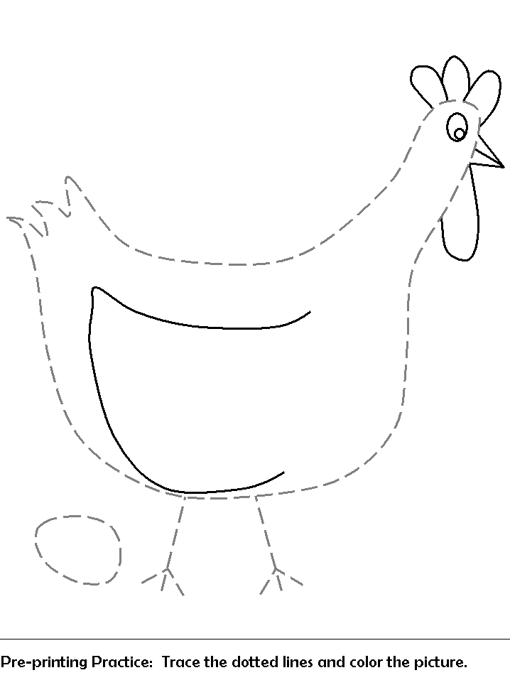 chicken trace and color worksheet | pre-printing practice worksheet