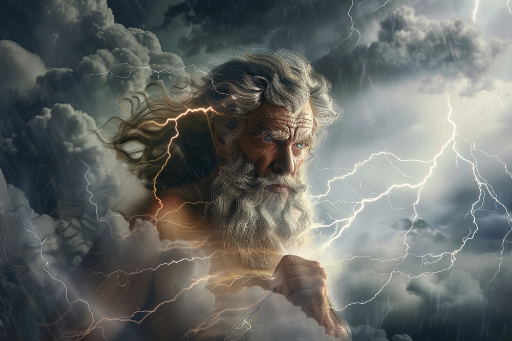 digital art of Zeus surrounded by lightning